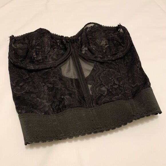 Vtg Goddess Longline Bra 38D Black Lace Corset Style Bustier - Picture 1 of 9